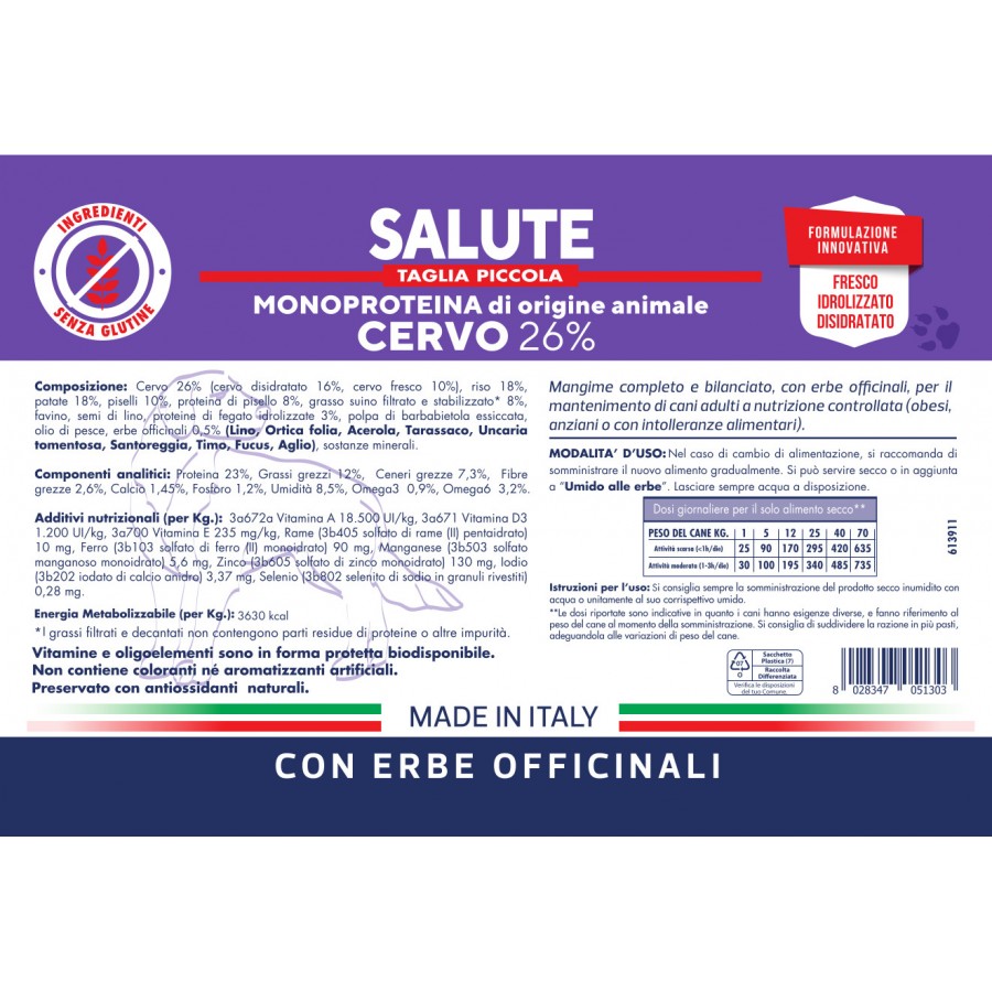 Vet Line Secco Cane Salute Taglia Piccola Cervo 3 Kg