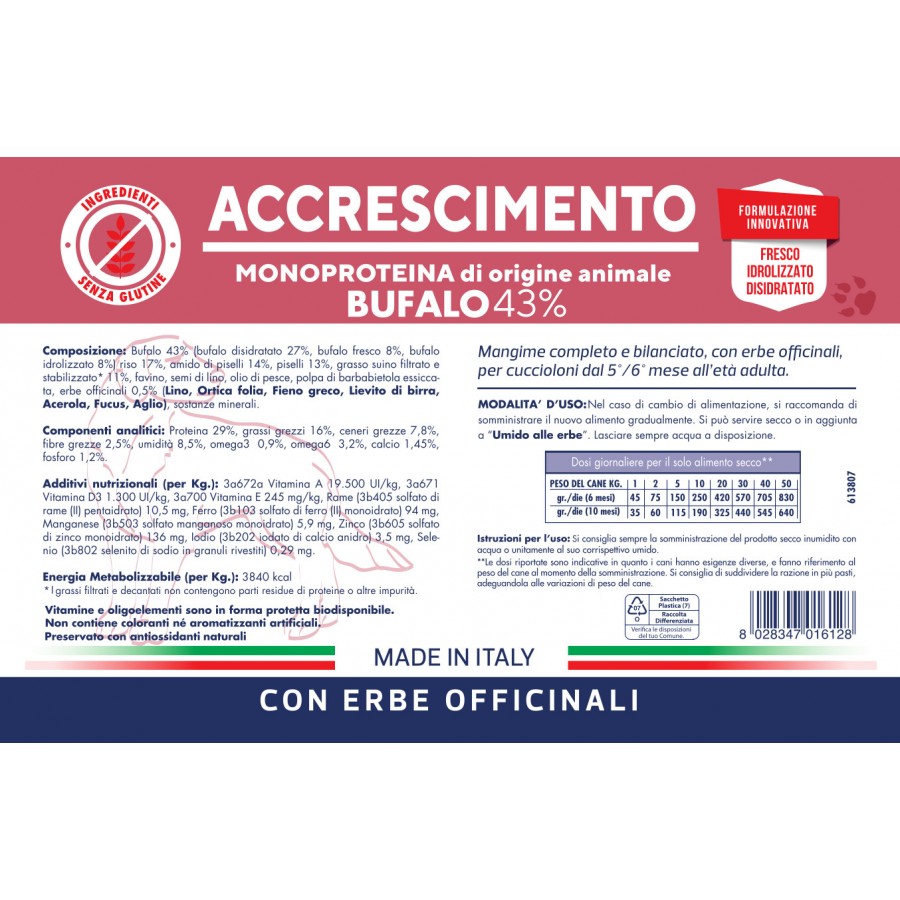 Vet Line Secco Cani Accrescimento Bufalo 12,5 Kg