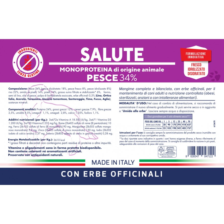 Vet Line Secco Cani Salute Pesce 12,5 Kg