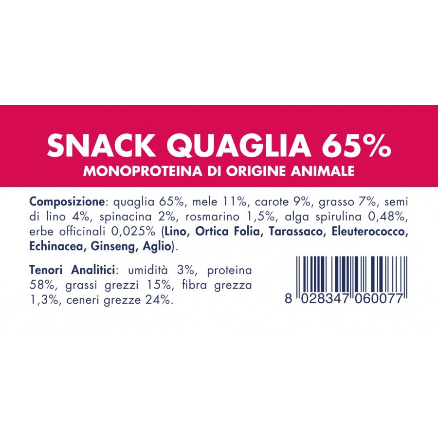 Vet Line Snack Quaglia - Snack Monoproteico con Erbe Officinali (80g)