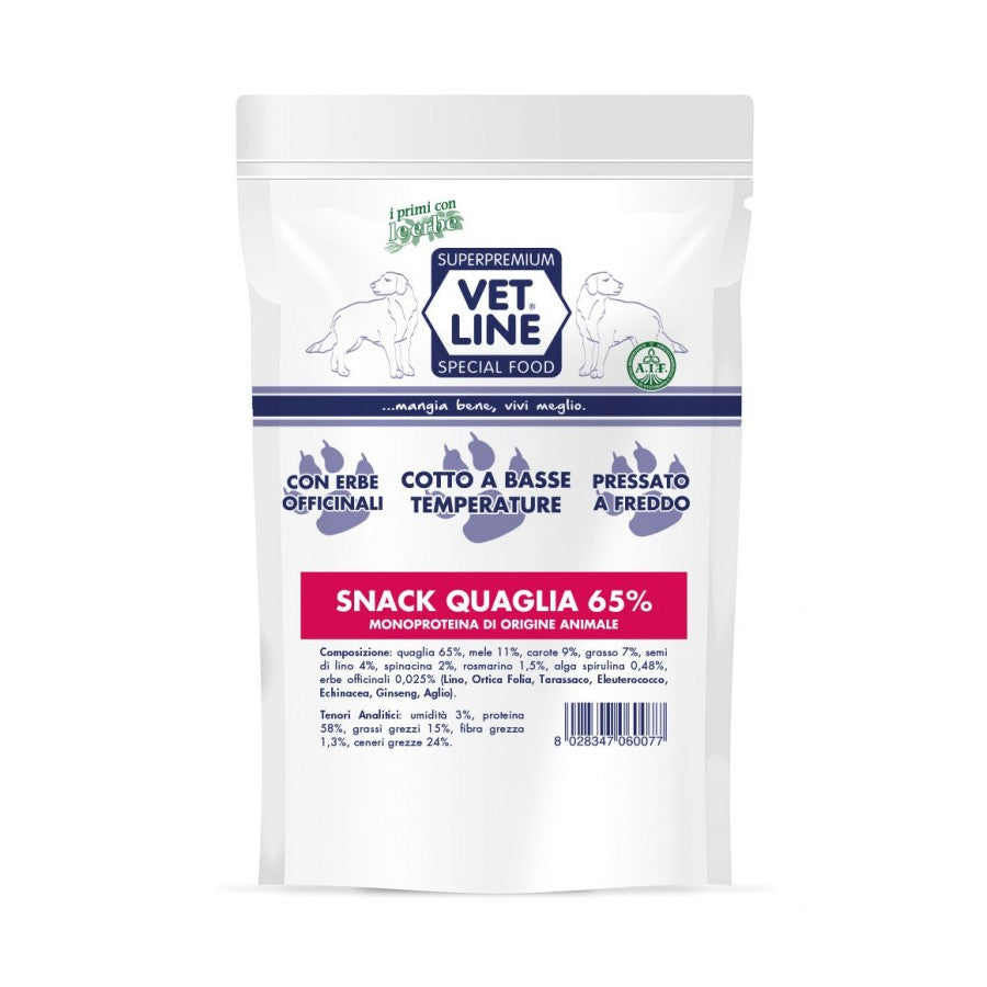 Vet Line Snack Quaglia - Snack Monoproteico con Erbe Officinali (80g)